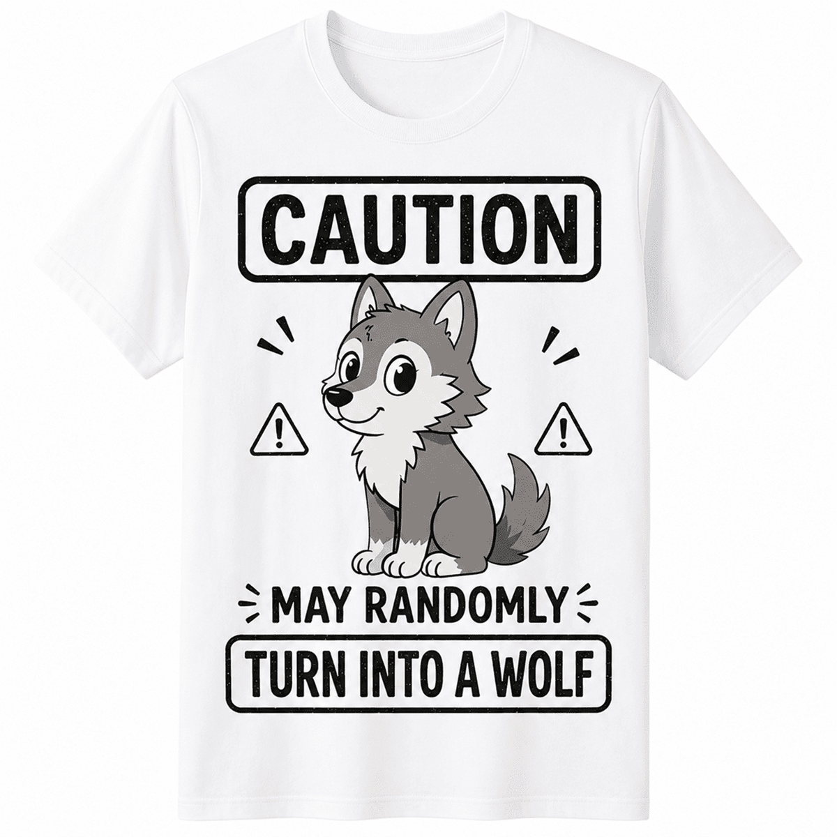 Funny Wolf Shirt for Men Women, Cute Cartoon Wolf Graphic Tee, Caution May Randomly Turn Into A Wolf T-Shirt, Wolf Lover Gift, Animal Lover Humor Shirt