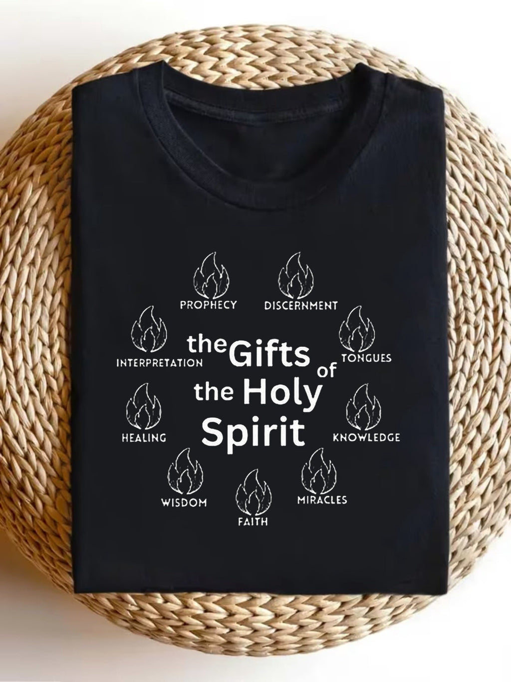 Holy Spirit Nine Spiritual Gifts Flame Unisex T-Shirt, All Season Faith Inspired Graphic Top, Simple Christian Wear For Worship And Daily Casual Life