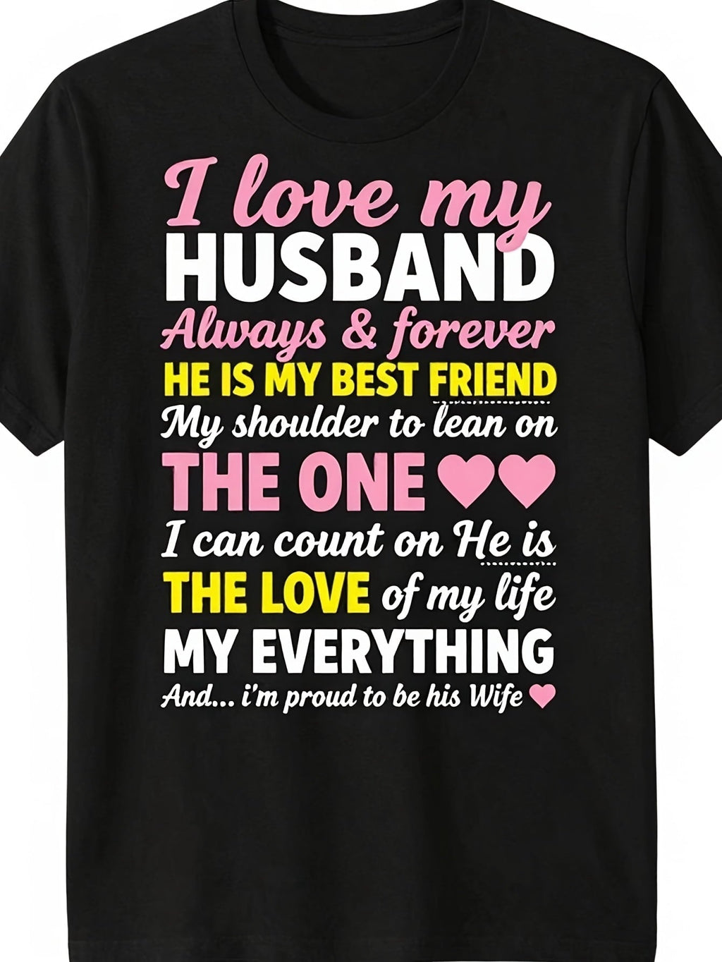 I Love My Husband Graphic Tee for Women, Romantic Quote Short Sleeve T-Shirt, Cute Love Heart Print Casual Crew Neck Top for Anniversary Birthday Wife Gift