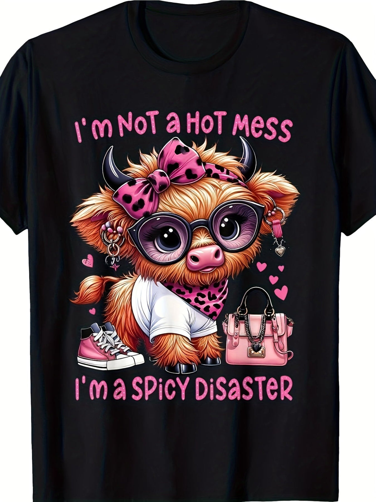 I'm Not A Hot Mess I'm A Spicy Disaster Graphic Tee for Men Women, Funny Sarcastic Short Sleeve T-Shirt, Casual Crew Neck Top for Her Him Gift