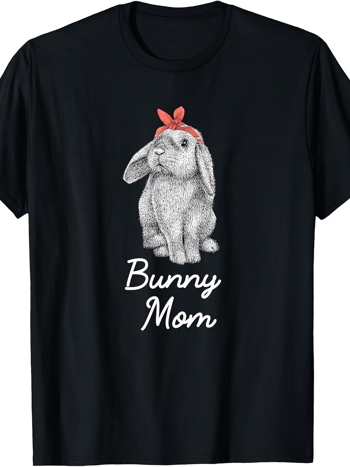 Lop Eared Bunny Mom Sketch Graphic T-Shirt, Unisex Soft Cotton Crew Neck Top, All Season Cute Pet Rabbit Tee, Casual Daily Outfit For Holland Lop And Bunny Owners