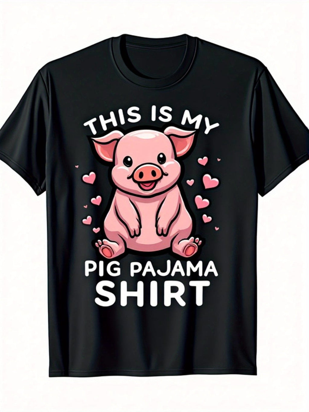 This Is My Pig Pajama Shirt Cute Pink Pig Animal Lover Graphic Tee for Men Women, Funny Farm Animal Short Sleeve T-Shirt, Casual Crew Neck Top for Pig Lover Gift