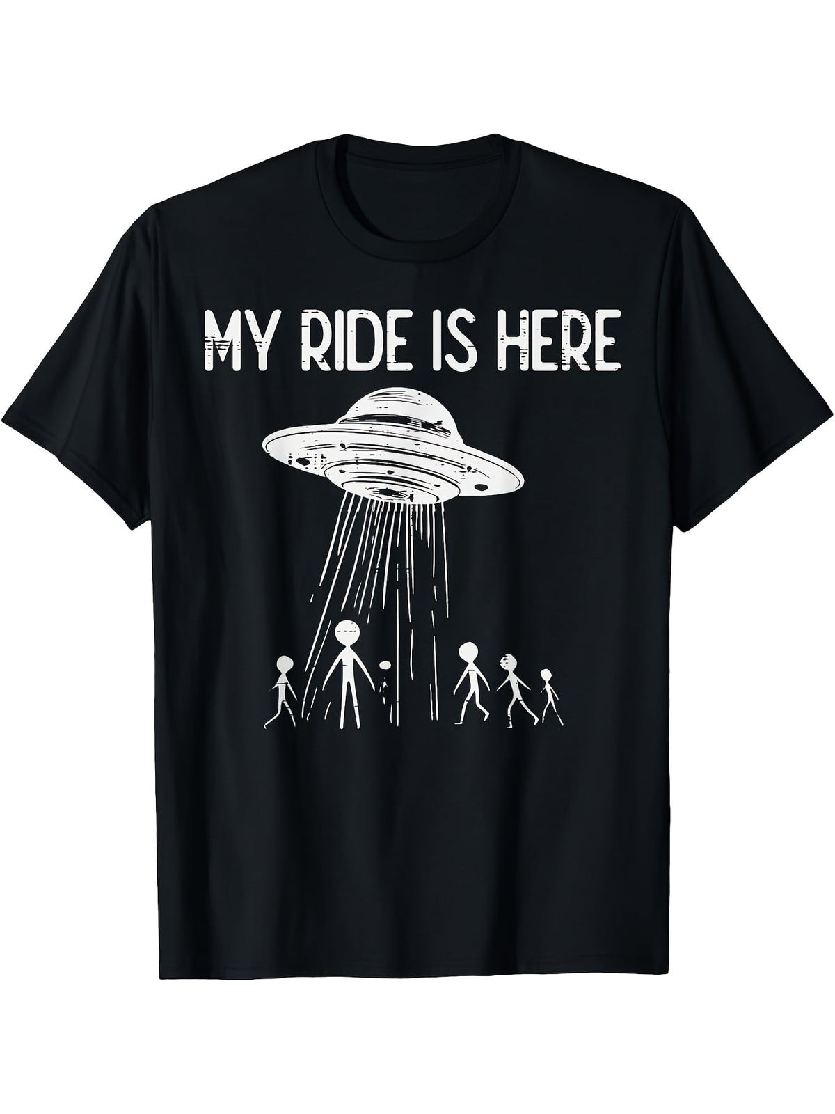 My Ride Is Here UFO Alien Graphic Tee for Men Women, Vintage Flying Saucer Short Sleeve T-Shirt, Retro Sci-Fi Casual Crew Neck Top for Alien Lover Gift