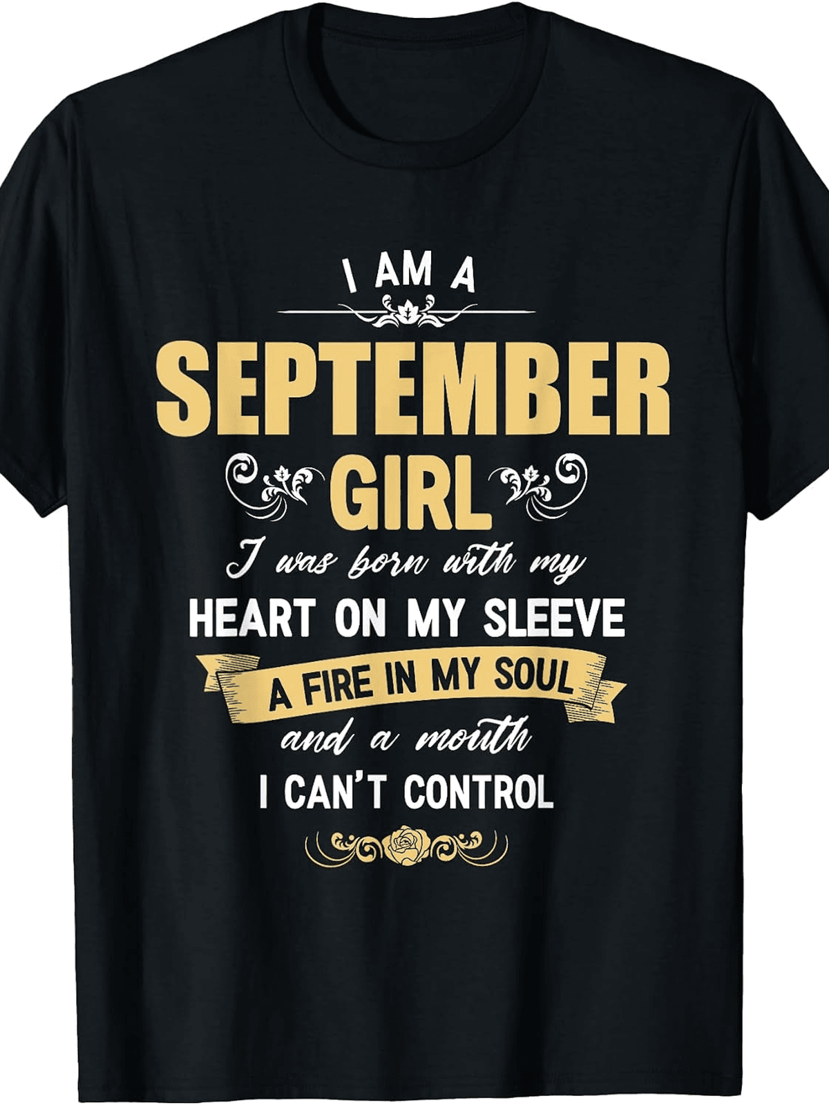 I'M a September Girl Vintage Floral Quote Graphic Tee, All Season Short Sleeve Shirt, Birthday Novelty Gift, Casual Top For Birthday Celebrations Daily Wear And Special Occasions