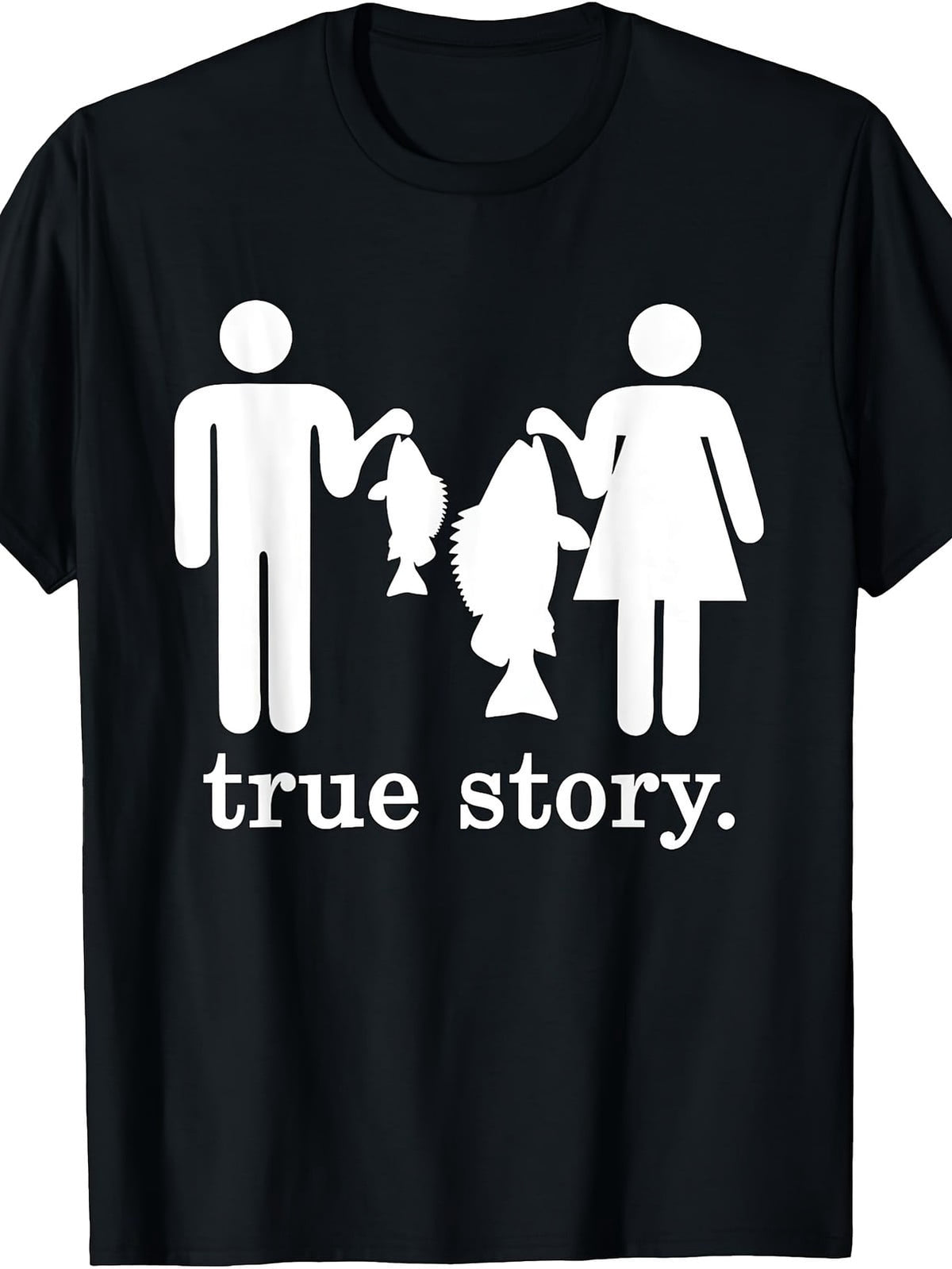 Small Fish Big Fish True Story Funny Fishing Lie Graphic Tee for Men Women, Angler Humor Short Sleeve T-Shirt, Casual Crew Neck Top for Fisherman Gift