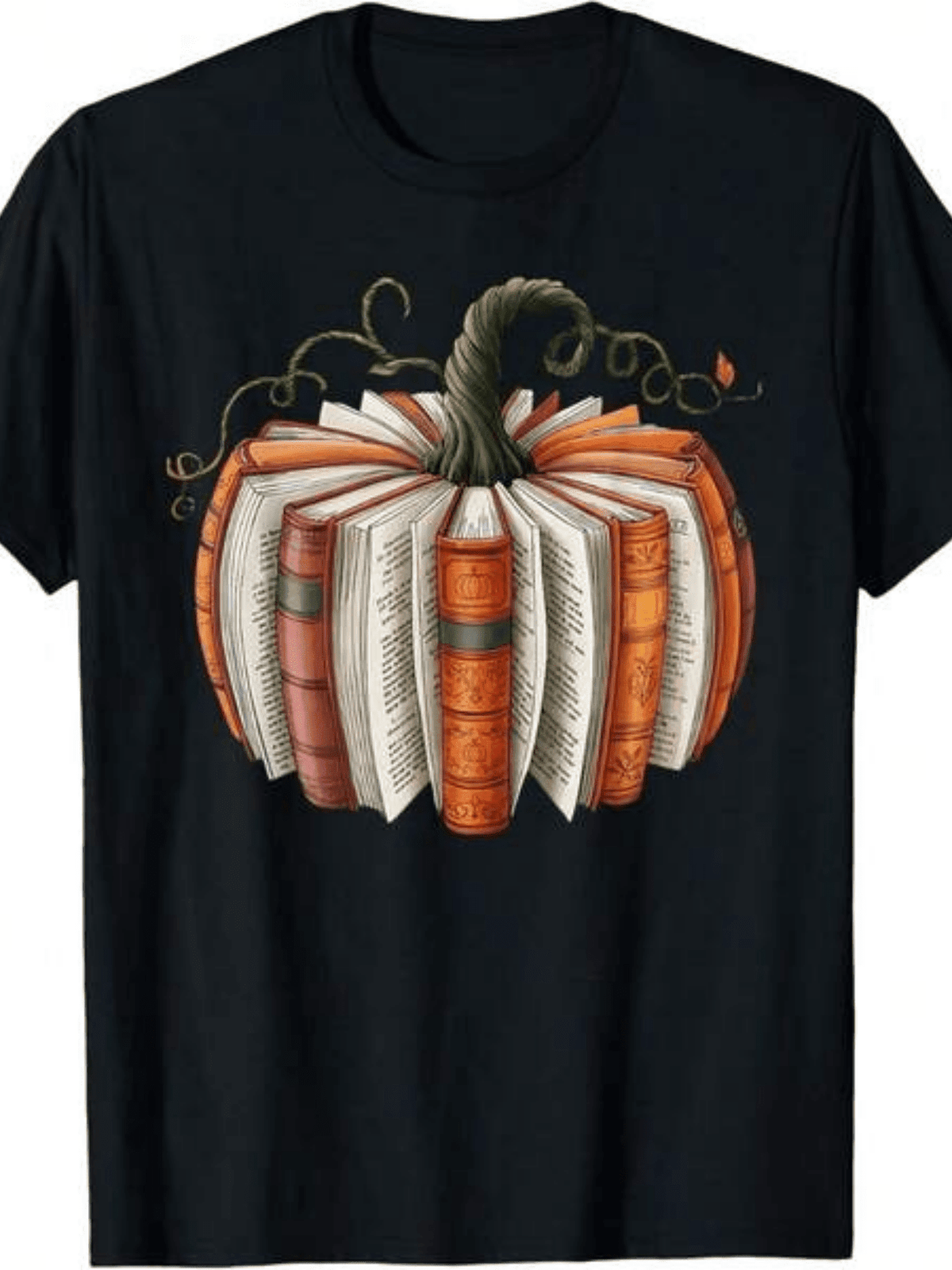 Vintage Book Pumpkin Autumn Graphic Tee for Men Women, Fall Bookworm Short Sleeve T-Shirt, Cozy Casual Crew Neck Top for Daily Wear