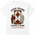 Vintage Hourglass Graphic T-Shirt for Men Women, Every Second Leaves A Mark Tee, Live With Purpose Gothic Tattoo Style Shirt, Retro Rose Graphic Casual Short Sleeve Top
