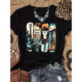 Vintage Western Cowboy Graphic T-Shirt For Women Featuring Boots Hats And Guitar Design In Soft Breathable Fabric Perfect For Casual Summer Wear