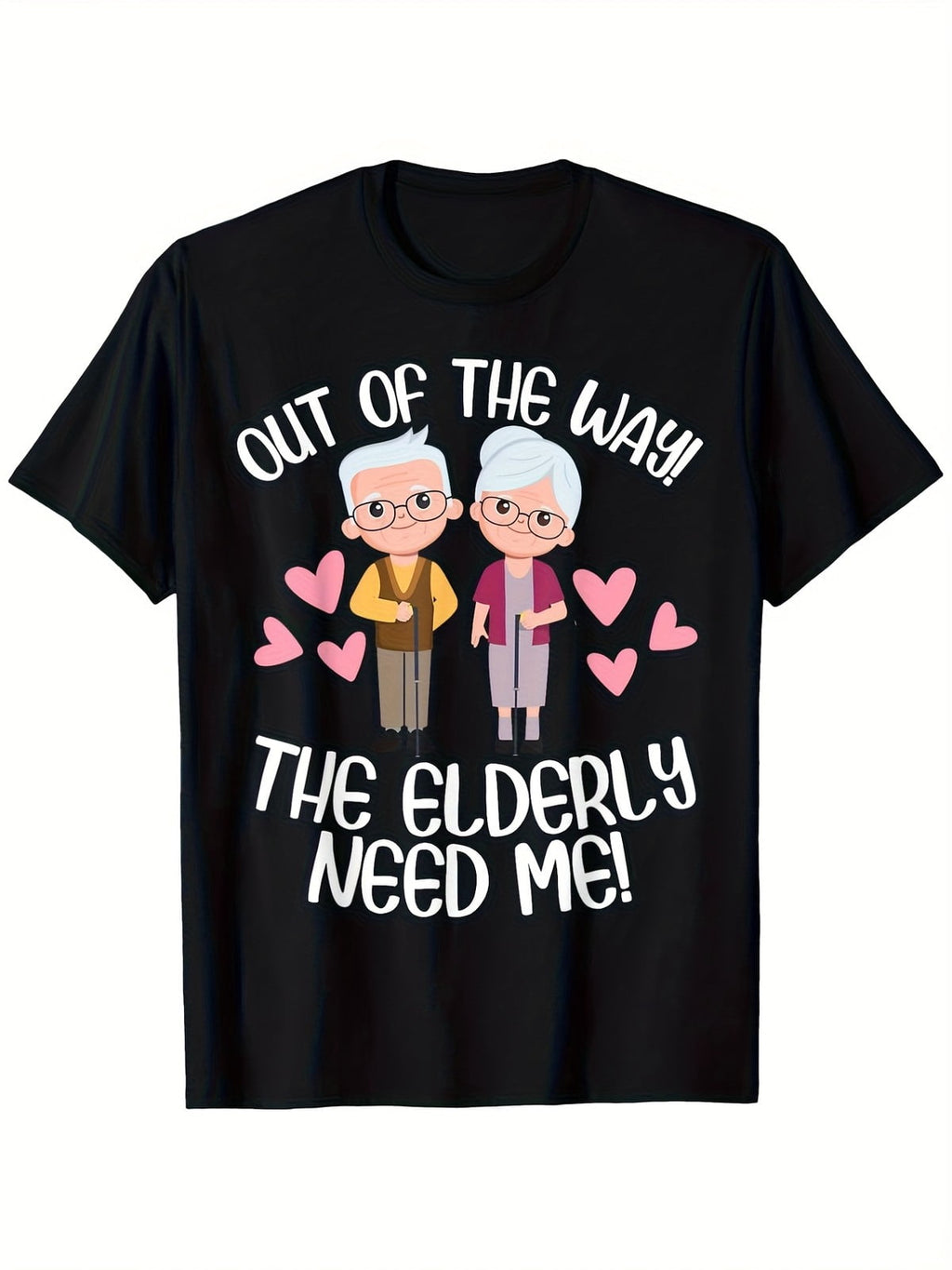 Out Of The Way The Elderly Need Me Funny Caregiver Graphic Tee for Men Women, CNA Nursing Home Worker Short Sleeve T-Shirt, Casual Crew Neck Top for Healthcare Gift