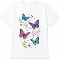 Women's Butterfly Graphic T-Shirt, Floral Botanical Nature Print Tee, Casual Short Sleeve Summer Shirt, Colorful Butterfly Top