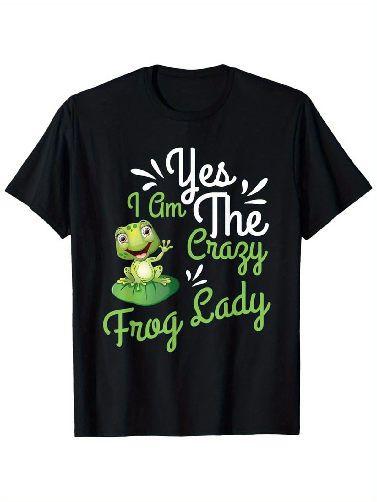 Yes I Am The Crazy Lady Graphic Tee for Women, Cute Green Frog Print Short Sleeve T-Shirt, Soft Vintage Style Casual Crew Neck Top for Daily Wear