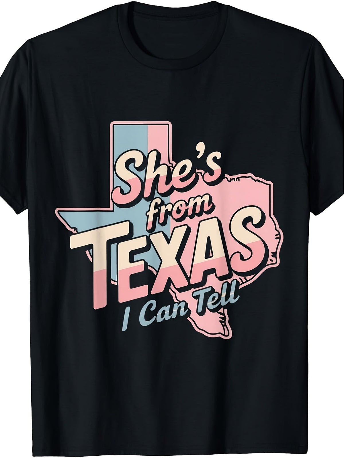 She's From Texas I Can Tell Vintage Cowgirl Graphic Tee for Men Women, Retro Lone Star Short Sleeve T-Shirt, Casual Crew Neck Top for Texas Girl Gift