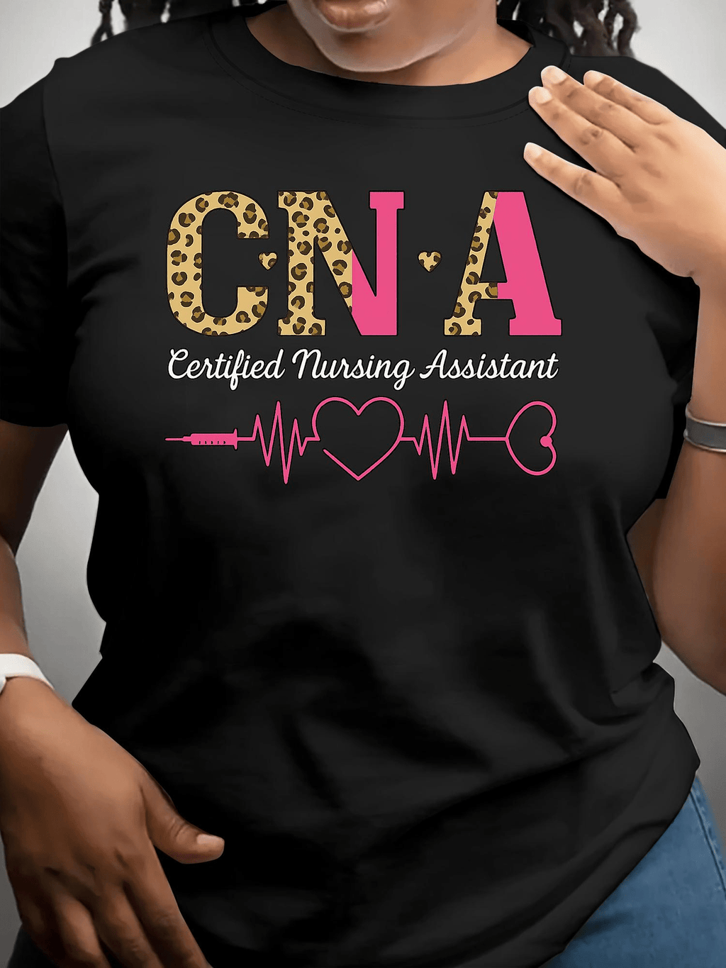 CNA Certified Nursing Assistant Leopard Print Graphic Tee for Men Women, Cute Nursing Assistant Short Sleeve T-Shirt, Casual Crew Neck Top for CNA Gift