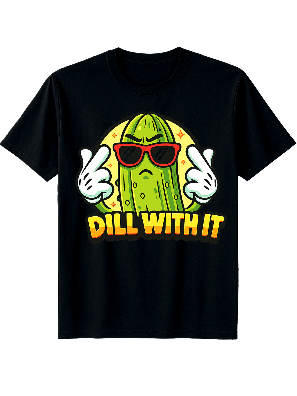 Dill With It Funny Pickle Graphic Tee for Men Women, Cute Cartoon Cucumber Short Sleeve T-Shirt, Casual Humor Crew Neck Top for Food Lover Summer Gift