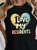 I Love My Residents Nursing Home CNA Caregiver Graphic Tee for Men Women, Cute Senior Care Short Sleeve T-Shirt, Casual Crew Neck Top for Healthcare Worker Gift