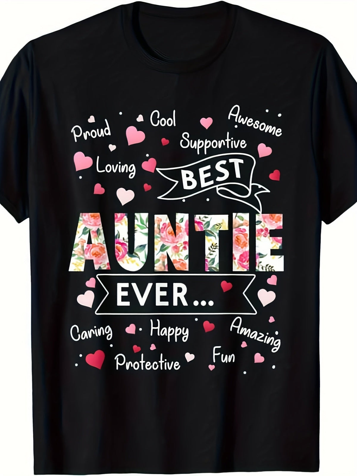 Best Auntie Ever Floral Graphic T-Shirt, Unisex Cotton Crew Neck Short Sleeve Tee, Sweet Aunt Appreciation Novelty Shirt, Perfect Gift For Aunt Mother's Day