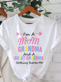 I'm A Mom Grandma And A Great Grandma Nothing Scares Me Funny Family Graphic Tee for Men Women, Cute Mother Grandmother Short Sleeve T-Shirt, Casual Crew Neck Top for Grandma Gift