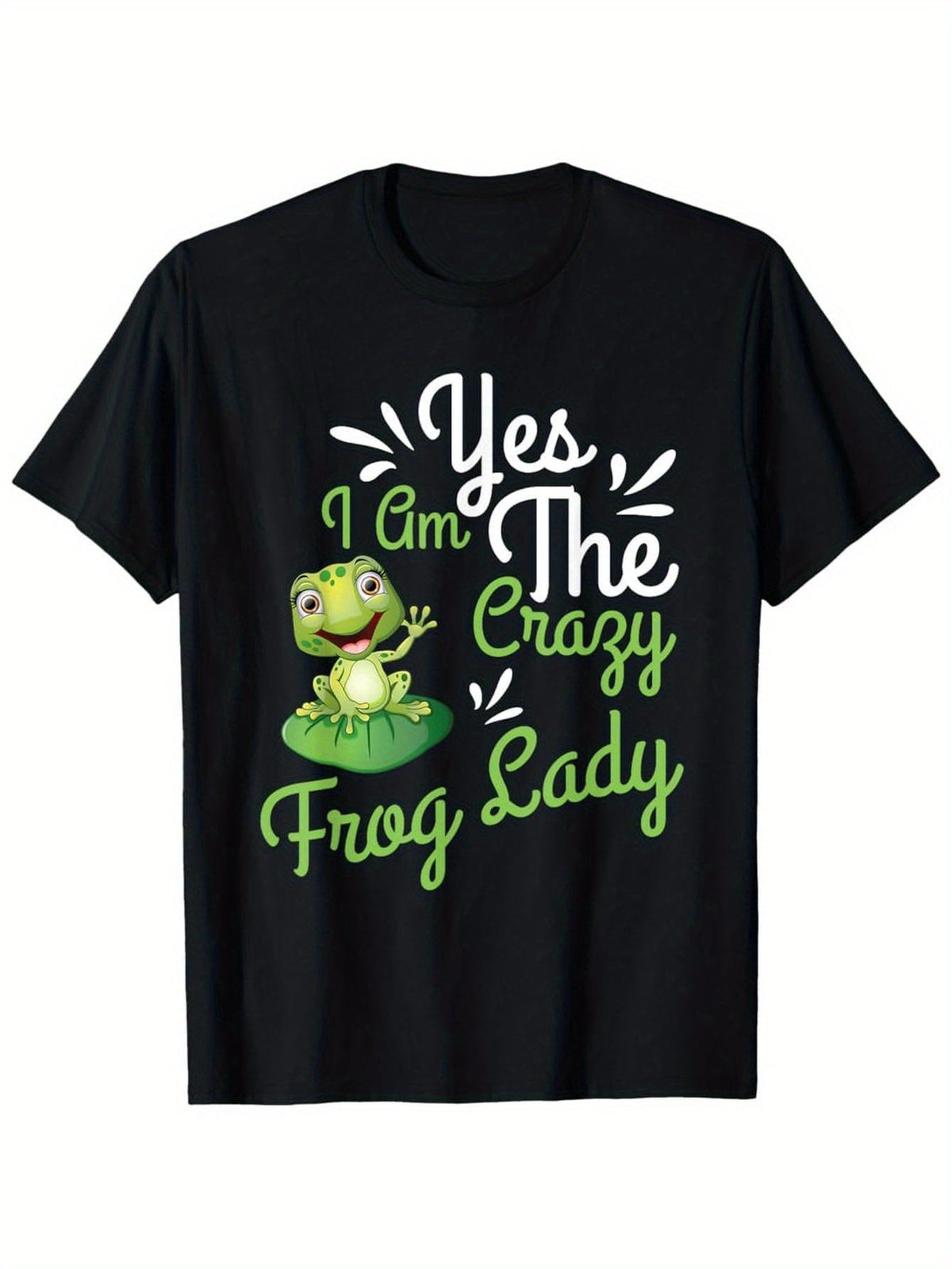 Yes I Am The Crazy Lady Graphic Tee for Women, Cute Green Frog Print Short Sleeve T-Shirt, Soft Vintage Style Casual Crew Neck Top for Daily Wear