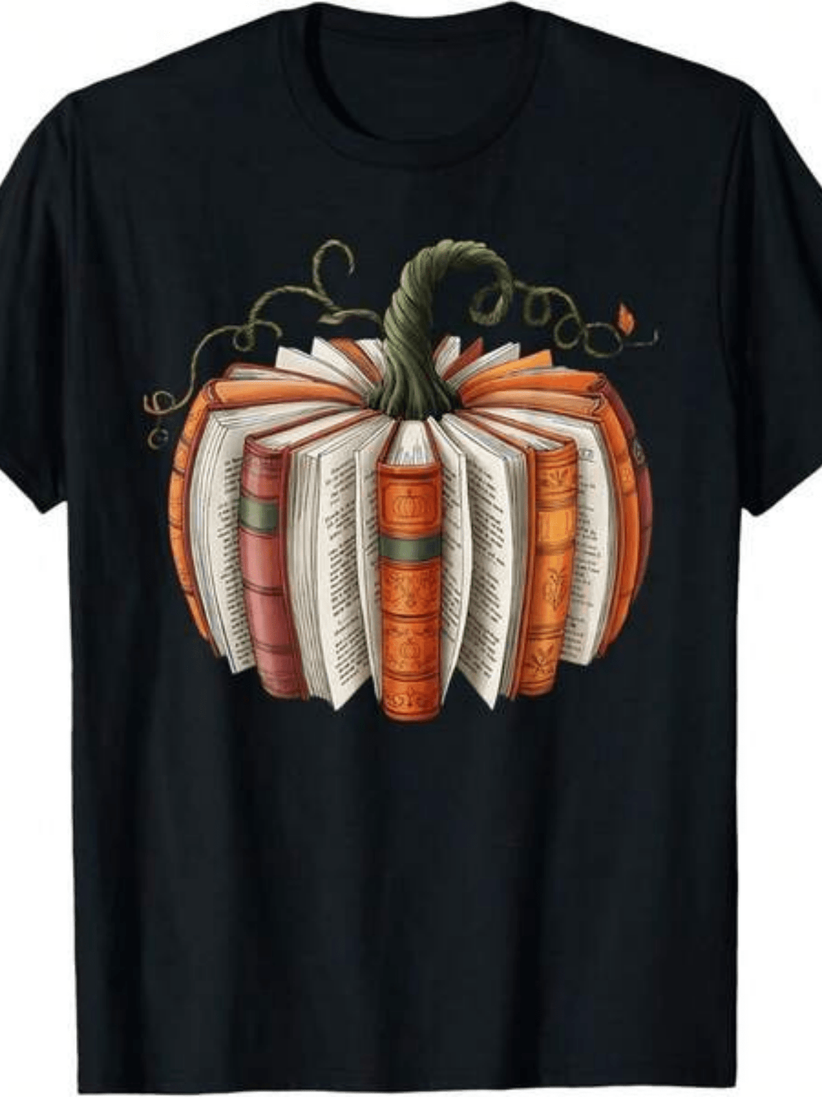 Vintage Book Pumpkin Autumn Graphic Tee for Men Women, Fall Bookworm Short Sleeve T-Shirt, Cozy Casual Crew Neck Top for Daily Wear
