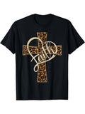 Western Leopard Faith Cross Unisex T-Shirt, All Season Religious Graphic Top, Casual Daily Apparel For Faith Followers And Leopard Pattern Fans