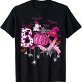 Boo Halloween Pumpkin Pink Ribbon Witch Breast Cancer T-Shirt, Loose Fit Printed T-Shirt, Festive Attire, Suitable For Family Fun.