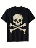 Pirate Skull Jolly Roger Graphic Tee for Men, Crossbones Skeleton Print Short Sleeve T-Shirt, Casual Crew Neck Top for Everyday Beach Sport Wear