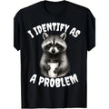 Funny Raccoon Meme T-Shirt - "I Identify As a Problem Raccoon" Slogan with Raccoon Mask Logo - Casual & Party Wear Novelty Tee for Animal Lovers, Round Neck Humor Apparel