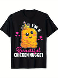 I Am A Beautiful Chicken Nugget Funny Kawaii Graphic Tee for Men Women, Cute Foodie Christmas Short Sleeve T-Shirt, Casual Crew Neck Top for Chicken Lover Holiday Gift